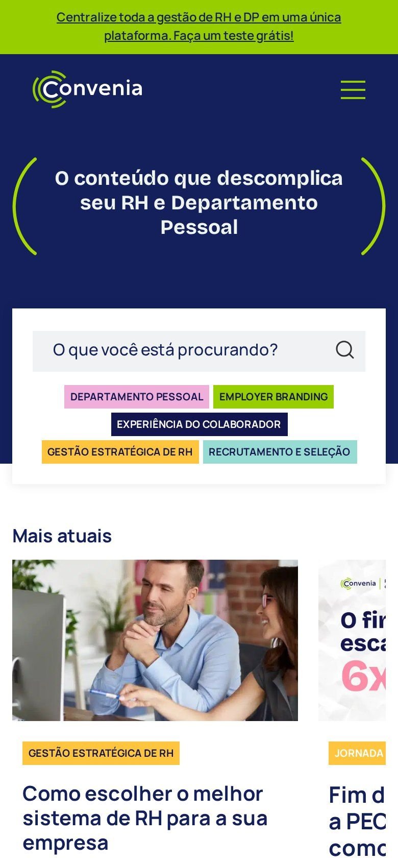 Página do Blog da Convenia no celular