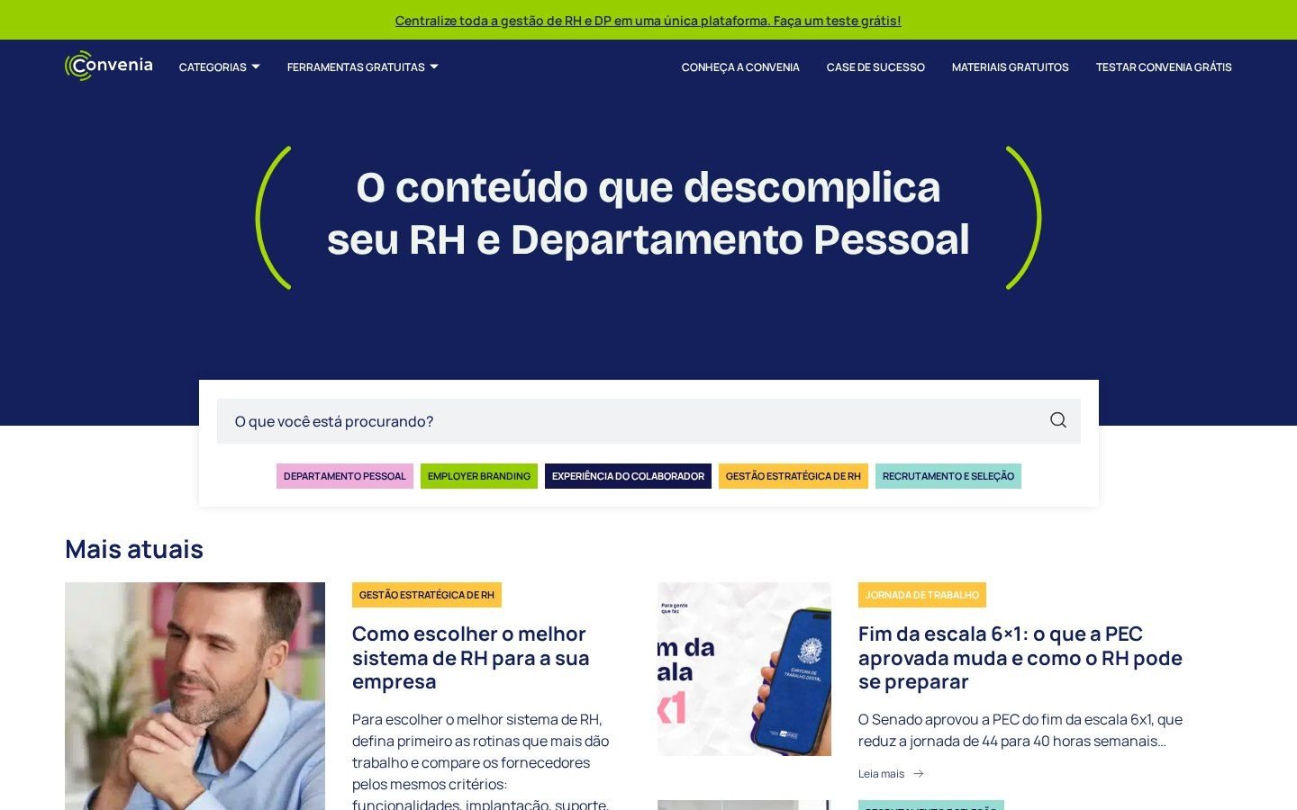 Página do Blog da Convenia no computador
