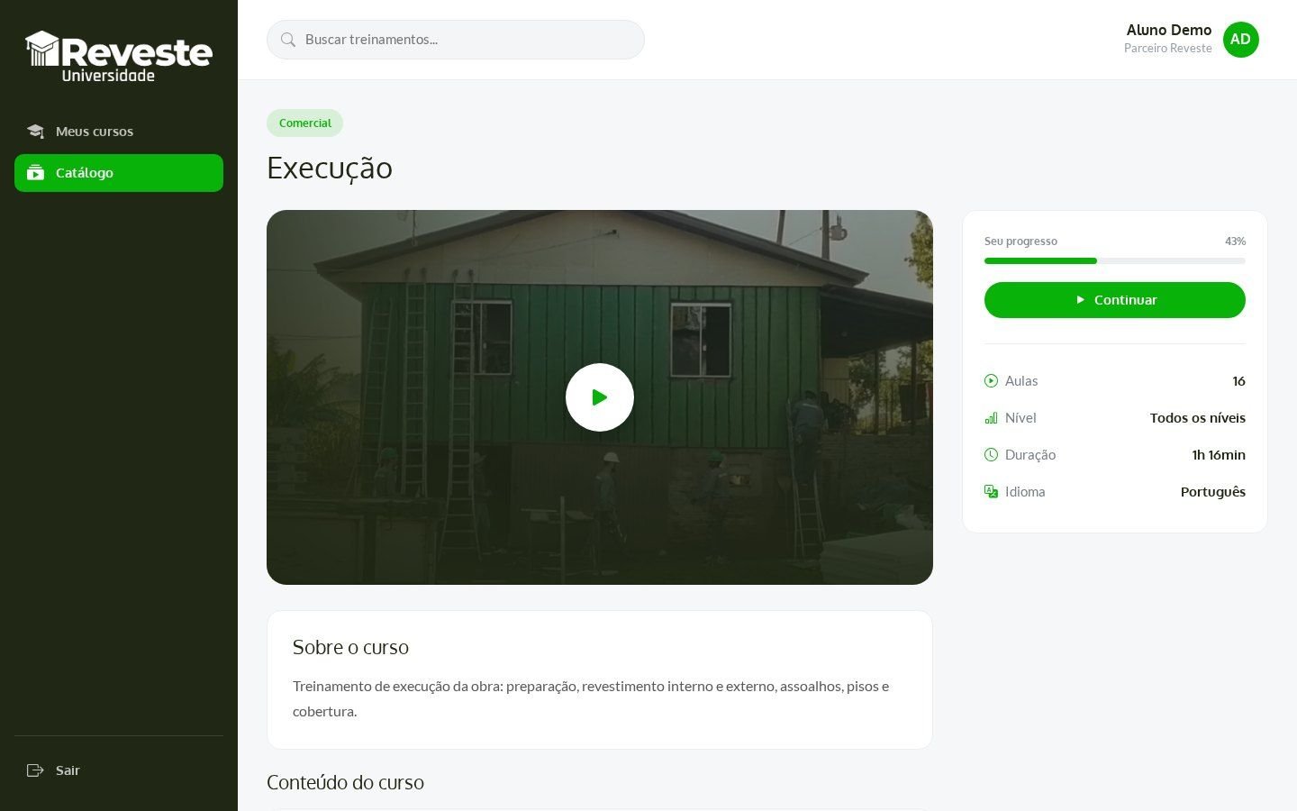 Página do curso na Universidade Reveste